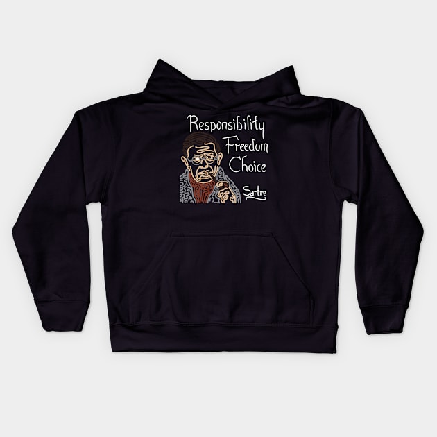 STYLIZED LINE ART SARTRE - RESPONSIBILITY FREEDOM CHOICE - neutral Kids Hoodie by Xotico Design